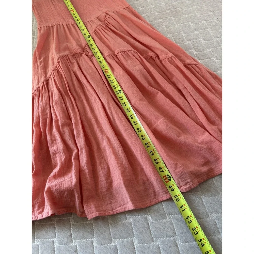 Free People Dress Womens Medium‎ Pink Square Neck Open Back Maxi Boho Sundress